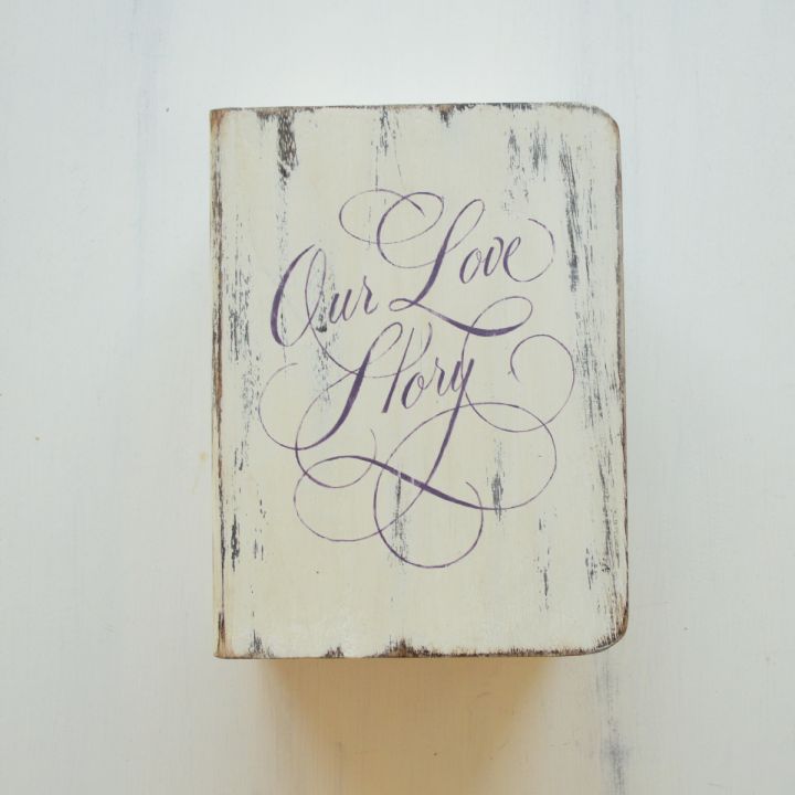 Cutie decorativa, tip carte, pictata manual- “Our love story”