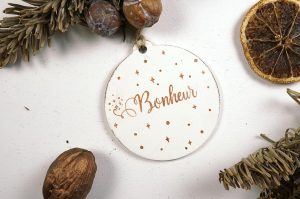 Ornament de brad personalizat cu mesaj - Bonheur